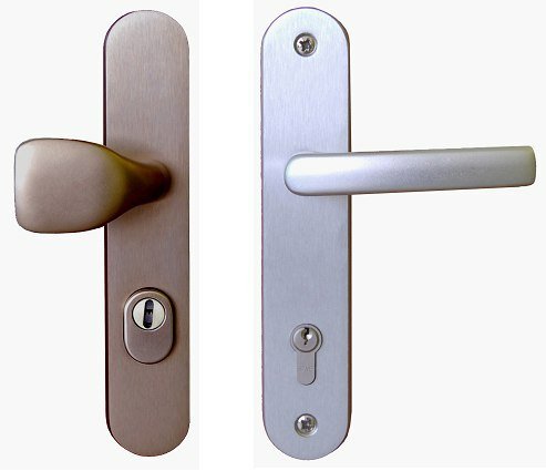 Kování bezpečnostní A1/72 mm, klika/madlo Al F4 bronzový elox s krytkou - Kliky, okenní a dveřní kování, panty Kování dveřní Kování dveřní bezpečnostní